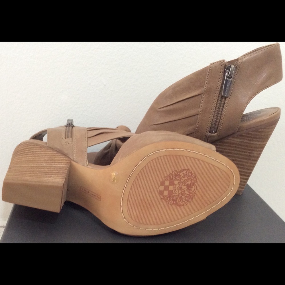**SOLD**Brown Leather Tan Nude Chunky Heels Sandal - Picture 5 of 5